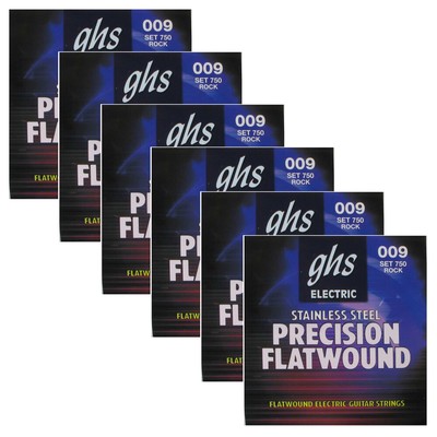 6 Sets of GHS 750 Precision Flatwound Ultra Light Electric Guitar Strings 9-42