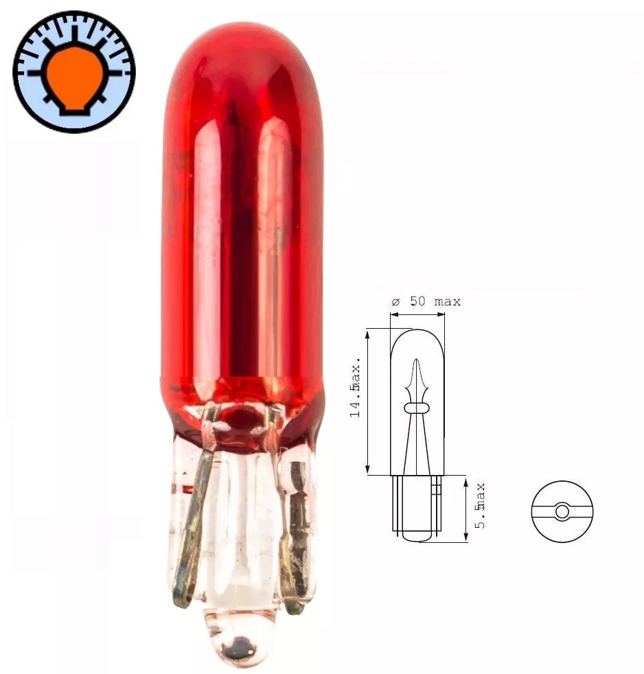 BULB 12V 1.2W T5 RED WEDGE CAR INSTRUMENT PANEL LIGHT DASHBOARD INTERIOR FORD