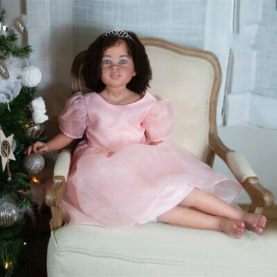 46'' Reborn Doll Painted Kits Toddler Girl Curly Hair Cloth Body Realistic Gift