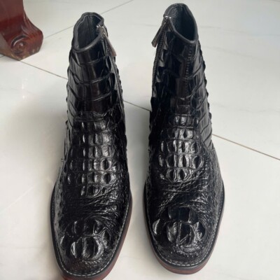 US 11 Black  100% Genuine,Real Exotic Leather Skin Men's Shoes,Boots,Biker