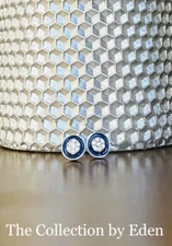 Giani Bernini Earrings- Sterling Silver Blue Enamel Studs w/ Cubic Zirconia