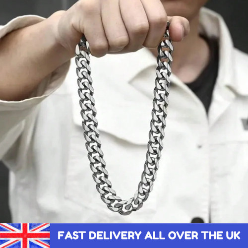 Men's Silver Stainless Steel Necklace Hip Hop Neck Chain Fashion Chunky Gift UK