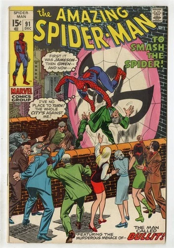 Amazing Spider-Man #91 VF 8.0 ow/white pages  vs. Bullit  Marvel  1970  No Resv