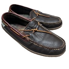 LL Bean Mens Wicked Good Moccasins Brown Tumbled Leather Slippers Size 9 M