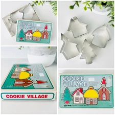 Vintage 1984 Fox Run Christmas Cookie Village  Cutters 4 PCS In Original Box