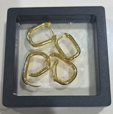 Gold Tone Rectangular Hoop Earrings Hinged Cl...