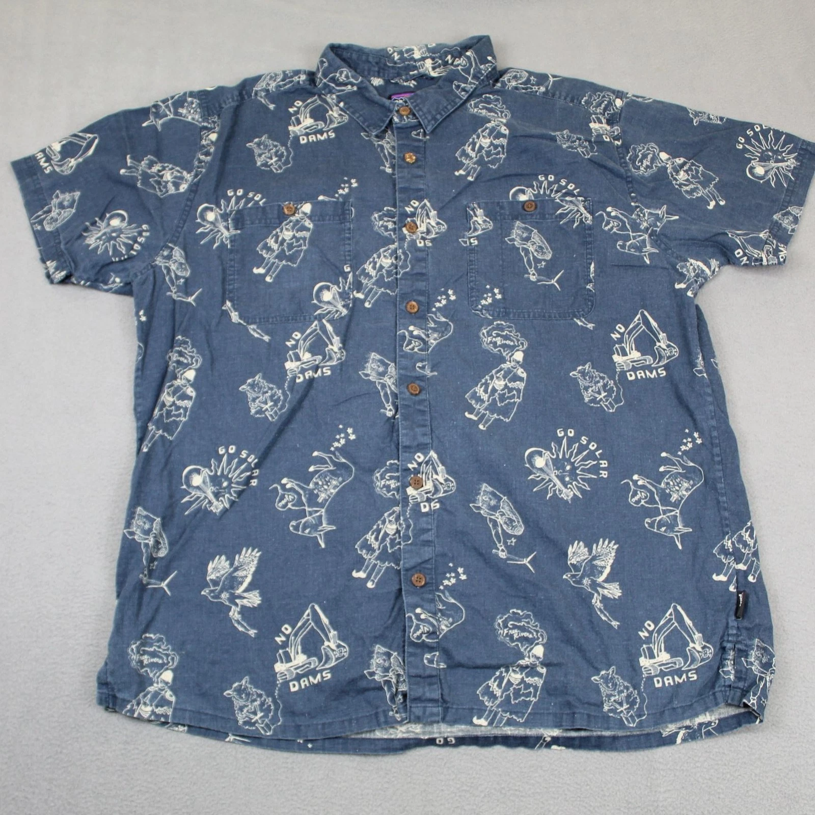 Patagonia Shirt Mens XL Blue Back Step Camp Hiking Hemp Organic Cotton Outdoor