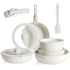 12Pcs Pots and Pans Set, Nonstick Cookware Sets White Granite Induction Cookware