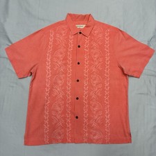 Tommy Bahama Shirt Mens XL Salmon Floral Hawaiian Short Sleeve Button Up