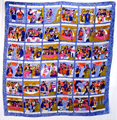 Vintage King Solomon Queen of Sheba Kebra Nagast Square Silk Scarf 34''