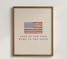 Cottagecore American Flag Wall Art, Patriotic Vintage USA Home Decor Print