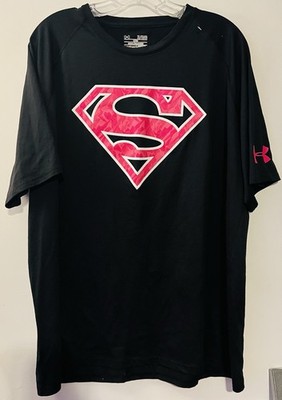Under Armour Shirt Mens XL Black Superman Breast Cancer Awareness Loose Fit Pink