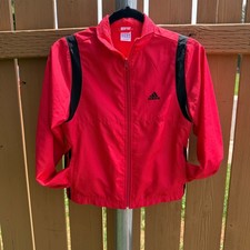 Adidas Vintage Kids Red Black Full Zip Track Jacket Windbreaker Y2K Size L 12A