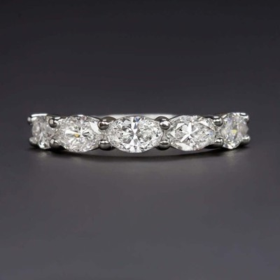 1ct OVAL SHAPE LAB CREATED DIAMOND WEDDING BAND 10k EAST WEST RING HALF ETERNITY
