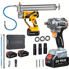 TaskStar Electric Grease Gun 12000 PSI & cordless Impact Wrench 450N.m w/Battery