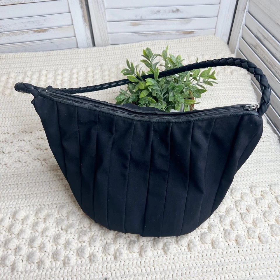 Bolso cubo de hombro de tela plisada para mujer DONALD J. PLINER correa de cuerda tejida negro Foto 2 de 4