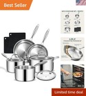 3 Ply Stainless Steel Cookware Set, 10-Pieces Pots and Pans Set, Induction Ki...