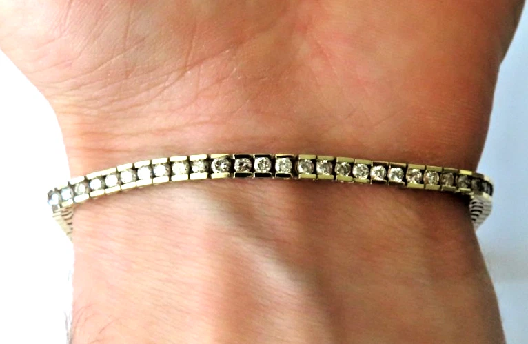 Impresionante Brazalete Tenis Diamantes Oro Amarillo 14K 7" LARGO Moderno 3.40 TCW 3.2mm Foto 2 de 4