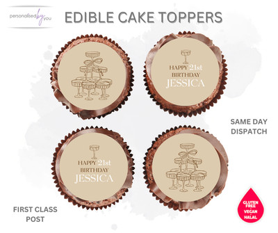 ESSBARE Cupcake WEIN Champagner Motiv Topper personalisiert Glasur Reiswaffel