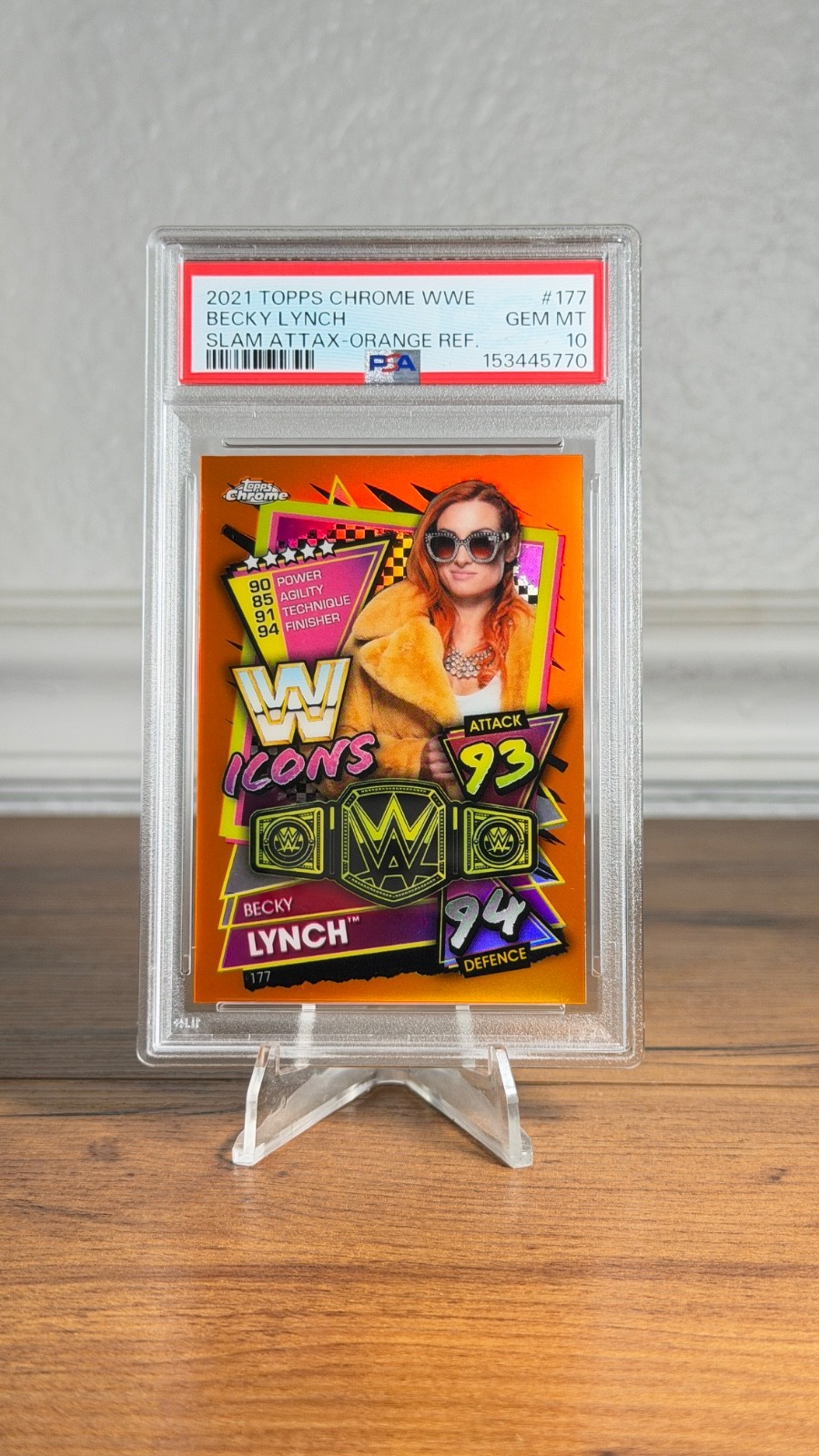 2021 Topps Chrome WWE 177 Becky Lynch Slam Attax ORANGE Refractor #/25 PSA 10