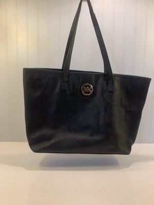 Michael Kors Black Jet Set Travel Tote Bag Saffiano Leather Gold Hardware COA