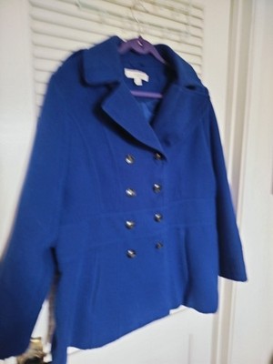 Liz Claiborne Women's Bright Blue Double-Breasted Pea Coat Size XL