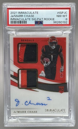 0192 Ja'Marr Chase 2021 Panini Immaculate #ISP-JC RC Rookie Patch Auto /99 PSA 8