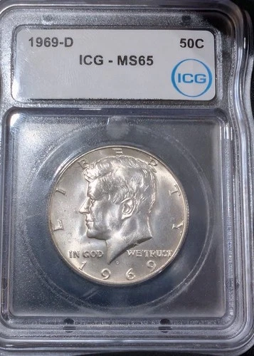 1969-D KENNEDY HALF DOLLAR SILVER COIN GRADED ICG MS65