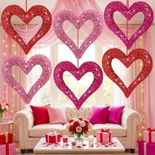 9 Pcs Valentine's Day Large Heart Ornaments 10 Inch Sequins Heart Foam Ornaments
