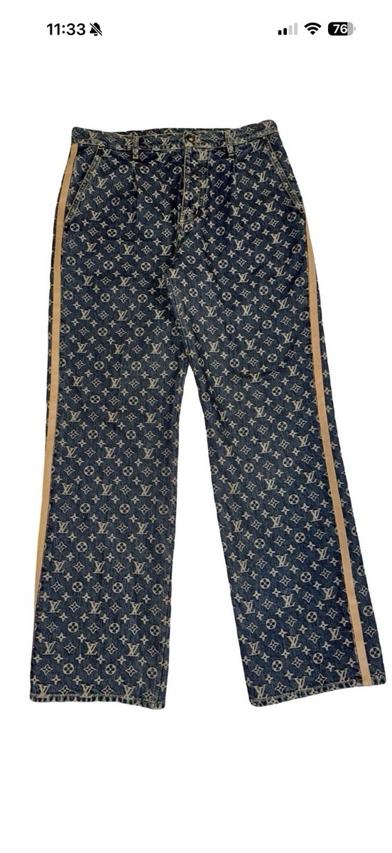 Authentic louis vuitton Skate jeans 34 Sz Brown Leather Stripe