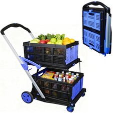 APOXCON Collapsible Shopping Cart 2 Crates 360 Wheels Heavy Duty