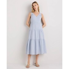 NWOT Quince Blue Gingham Cotton Gauze Tiered Maxi Dress M Cottagecore