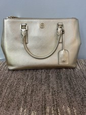 NEW Tory Burch Robinson Gold Saffiano Leather Mini Double-Zip Tote/Shoulder Bag