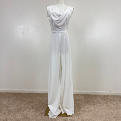  Black Halo Jackie White Draped Cowl-neck Wide-leg Jumpsuit Size 6 $415