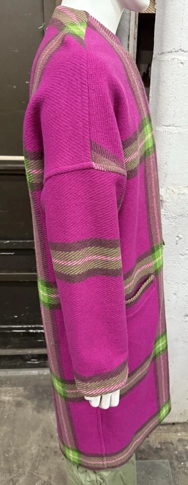 De Colección Neiman Marcus Rosa Cuadros Mujer Lana Larga Trench Coat Plumero Manta Talla S Foto 4 de 4