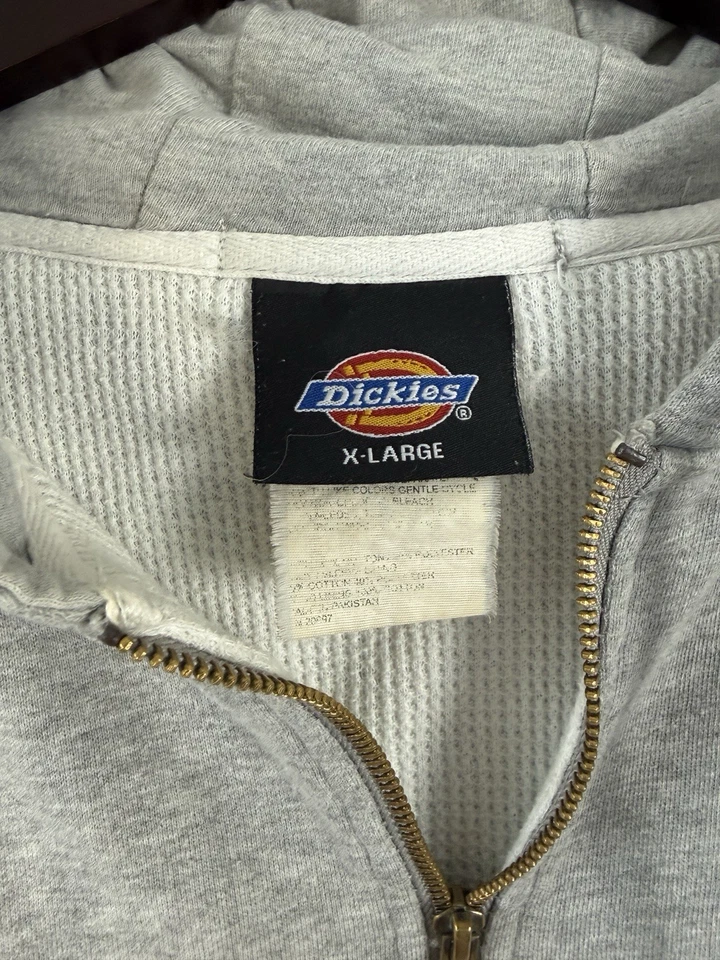 Sudadera con capucha vintage Red Tag Dickies térmica forrada con cremallera gris envejecida para hombre XL 90s Foto 3 de 4