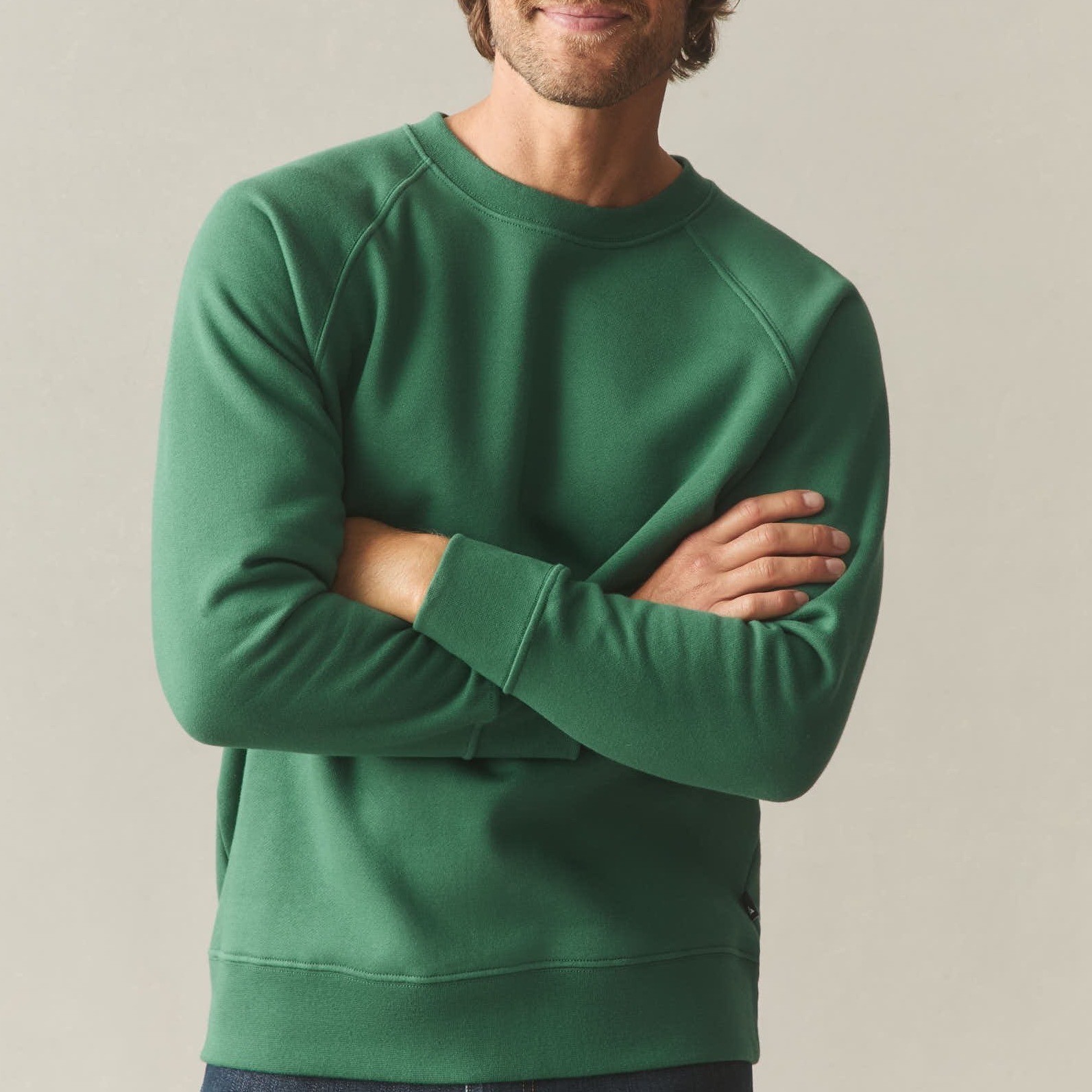 American Giant Midweight Sweatshirt Men Medium Green Cotton Fleece Raglan Sleeve