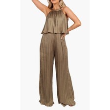 PETAL  PUP Alina Pliss  Jumpsuit Olive Green Women Size Medium Casual Party