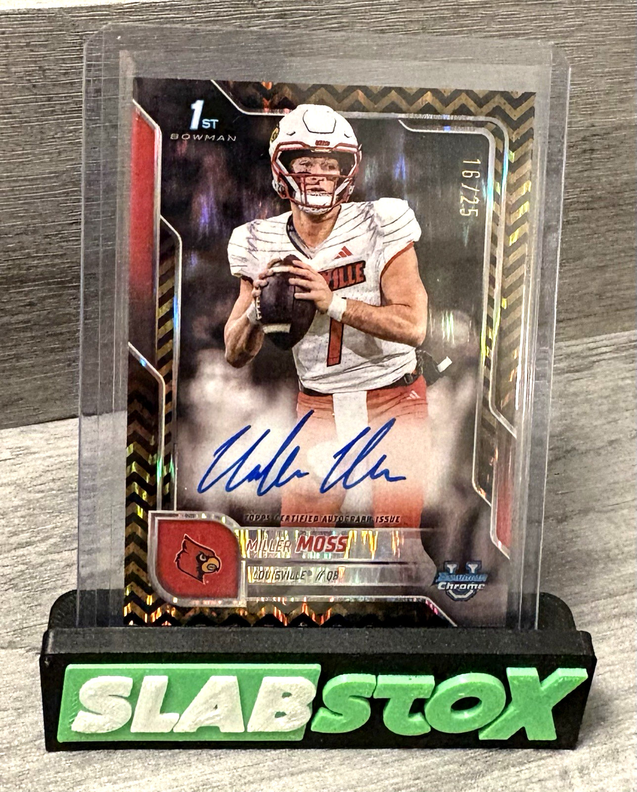 Miller Moss 2025 Bowman Chrome U 1st Black & Gold Stealth On Card Auto /25