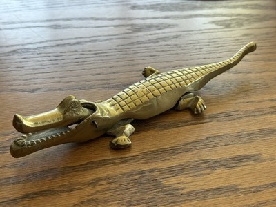 Vintage Solid Brass Alligator Crocodile Nutcracker MCM Figurine 10''