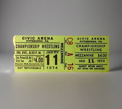 Pittsburgh Wrestling Ticket 1/11/74 Civic Arena Bruno vs Killer Kowalski PSA