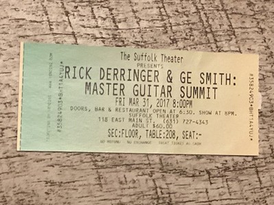 RICK DERRINGER & GE SMITH Concert ticket Suffolk, New York 2017 - music show Gig