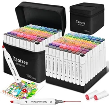 Alcohol Markers Set 100 Colors with Case & Holders, Dual Tips Art Coloring Ma...