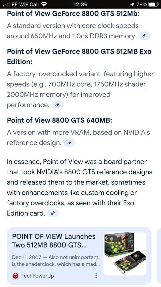 NVIDIA POINT OF VIEW GEFORCE 8800 GTS 320BIT 320MB DDR3 GRAPHICS CARD - Image 4 of 4