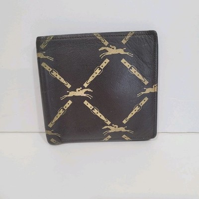 Longchamp Mens Wallet Brown Bifold Leather Folding Medium Logo Vintage Designer 