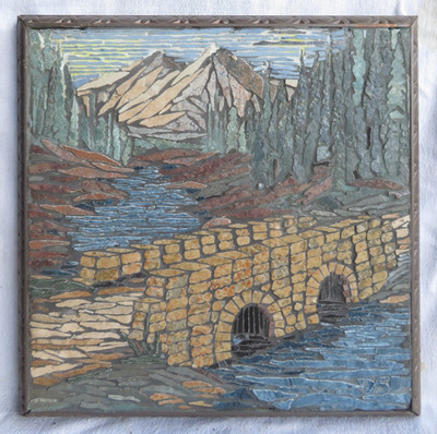Original Custom one of a kind Tile Mosaic 12w x 12h OLd Country Bridge