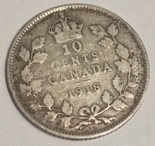 CANADA (1 ) COIN 10 CENTS  1918  FINE  0.8000 SILVER ADD COLLECTION #MG10889