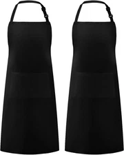 Syntus 2 Pack Adjustable Bib Apron Waterdrop Resistant with 2 Pockets Cooking Ki