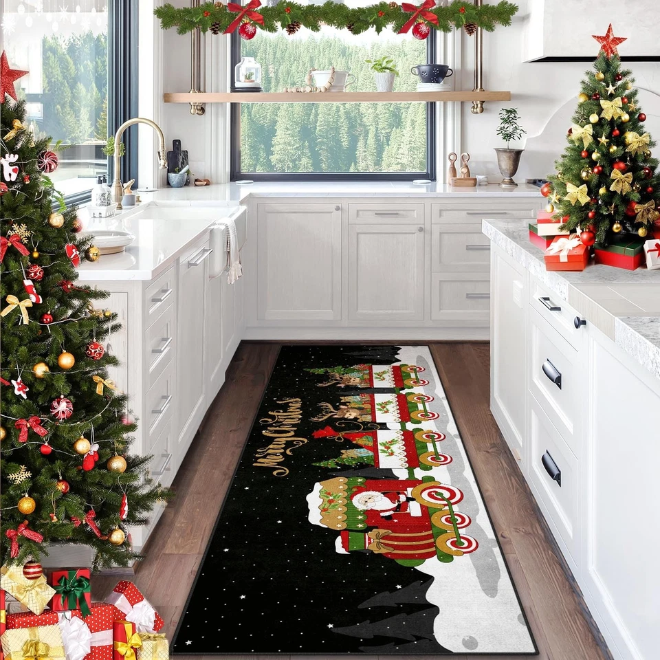 Alfombra Corredor Papá Noel Tren Navidad, 2'x 6' Happy Reindeer Penguin Área Antideslizante... Foto 2 de 4