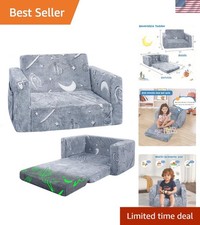Toddler Chair Comfy Kids Sofa Bed Fold Out Lounge Space Pattern Grey